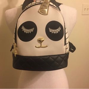 Luv Betsey Johnson Panda Bear Unicorn Cute Black White Backpack